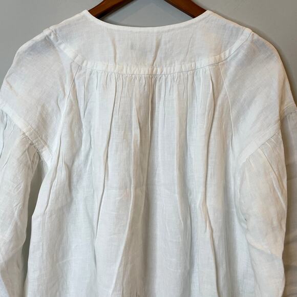J.Crew Gathered Popover Dress Mini Linen Long Sleeve Beach Holiday CJ500 White M - Picture 9 of 16